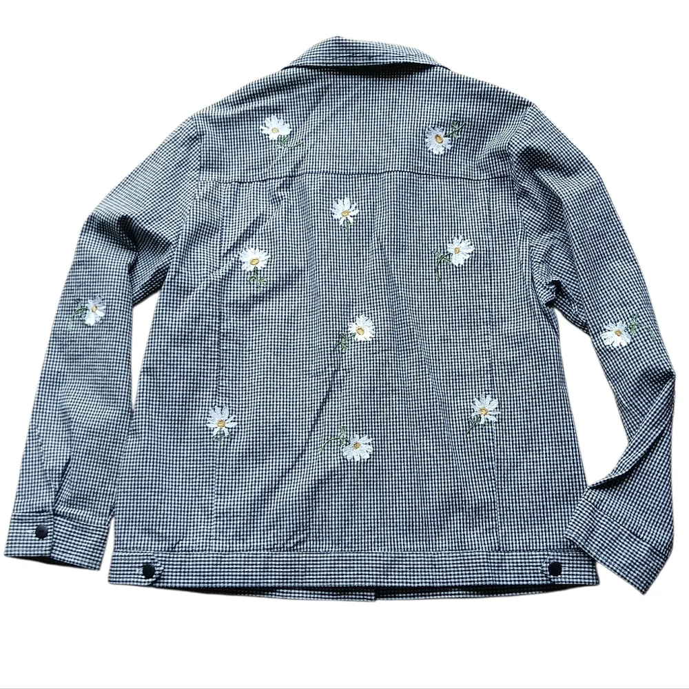 The Quaker Factory Size Large Black and White Checkered Jacket Floral Embroidery - Picture 7 of 7
